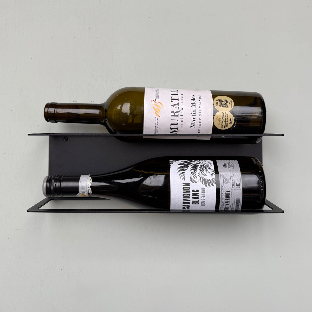 Wijnrek DUOVINO – wandmodel wijnrek voor 2 flessen met RVS bevestiging