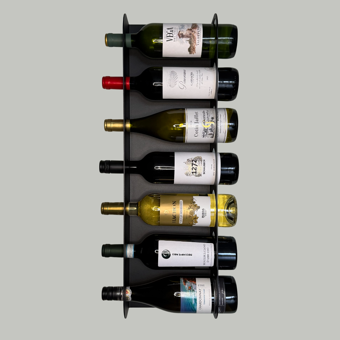 Wijnrek EXTRAVINO van staal met poedercoating, modern en strak ontwerp voor het opbergen van wijnflessen.