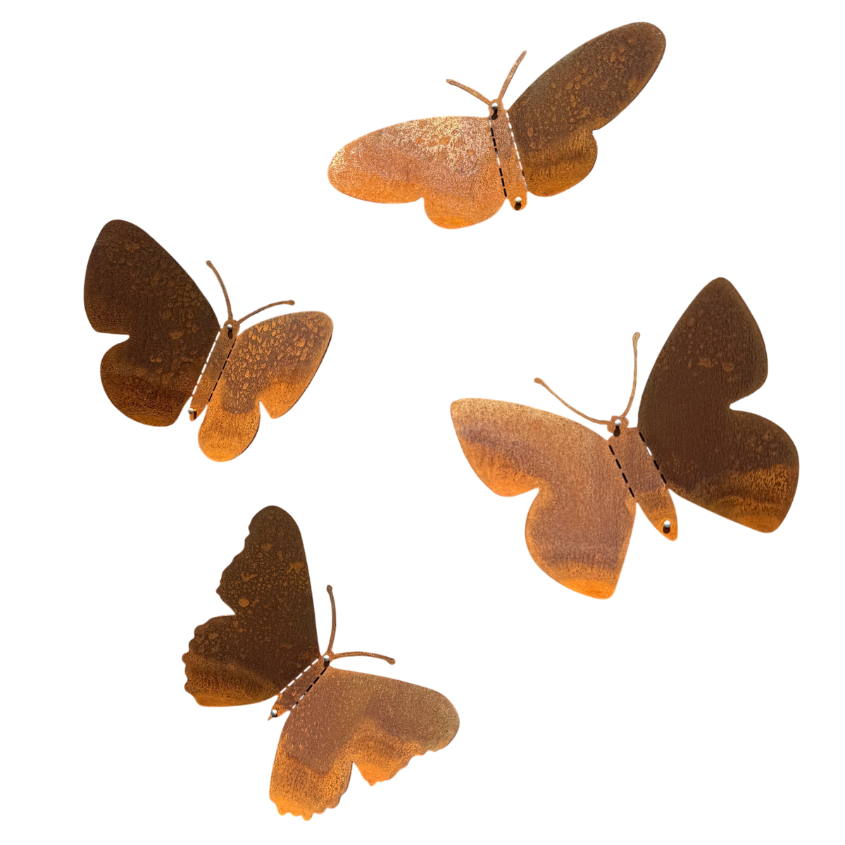 Tuinvorm BUTTERFLIES – set van 4 cortenstalen vlinders voor wandmontage