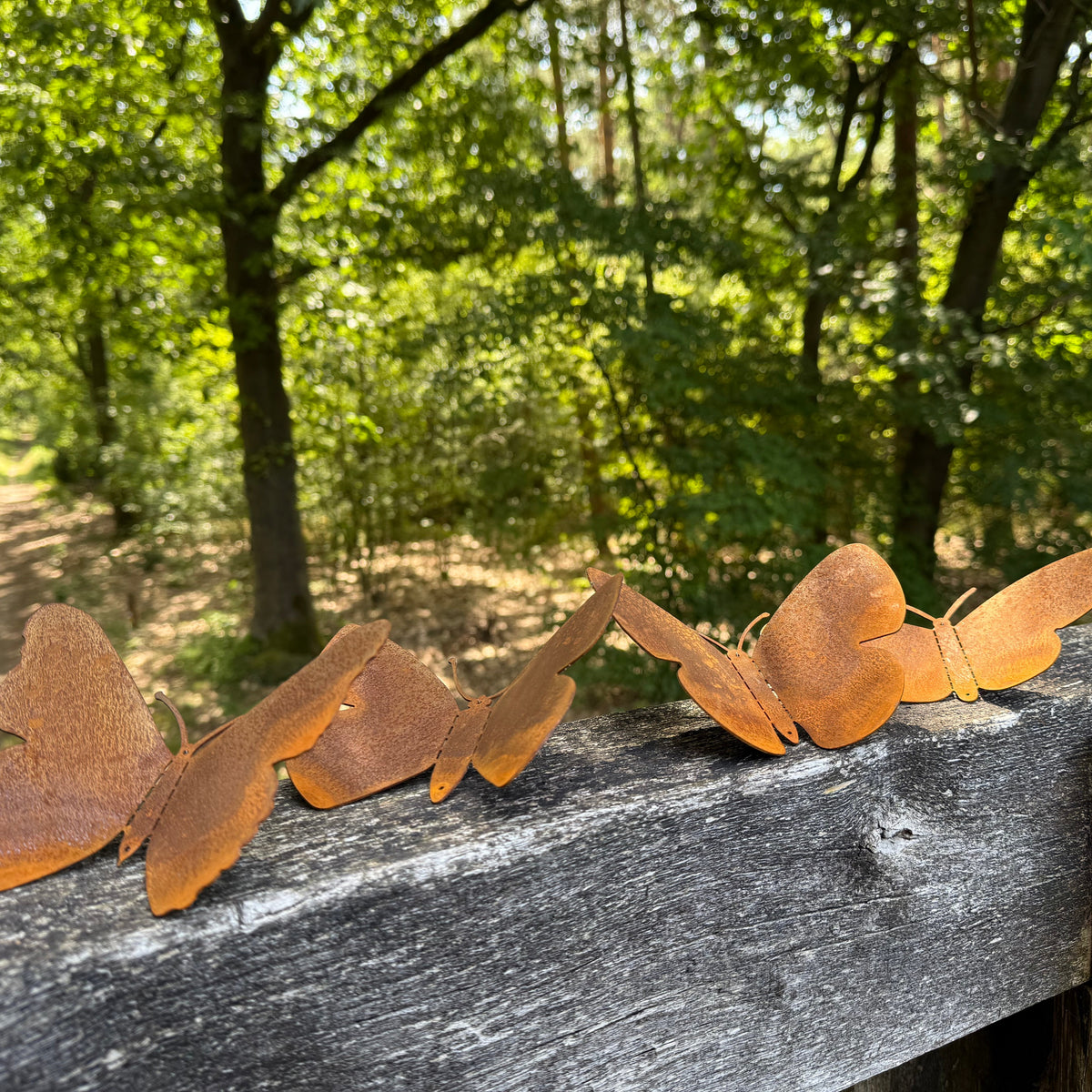 Tuinvorm BUTTERFLIES – set van 4 cortenstalen vlinders voor wandmontage