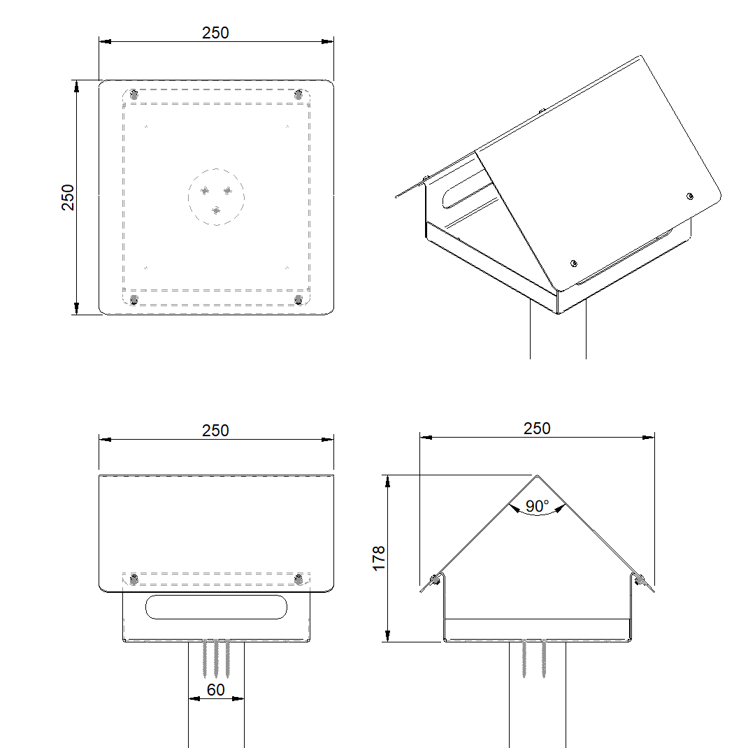 Design vogelvoederhuis ZWAAIJ van cortenstaal met zadeldak, geschikt voor montage op een losse paal (niet inbegrepen)